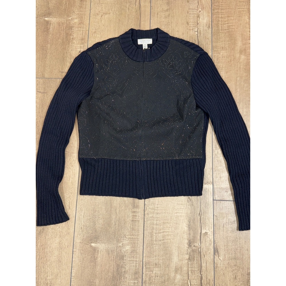 St John Sport by Marie Gray Navy‎ Knit Zip Front Sweater Jacket Embellished M